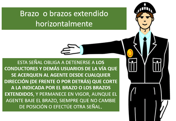 Señal agente de tráfico con el brazo o brazos extendidos