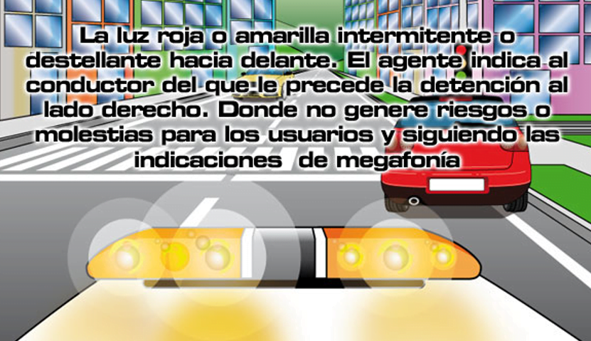 Vehículo de policía con una luz roja o amarilla intermitente