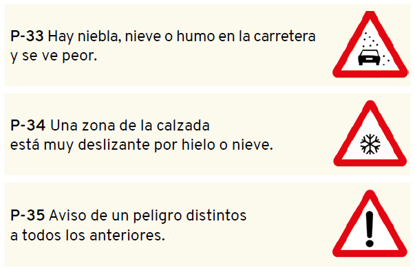señales de peligro por hielo o nieve