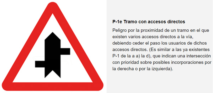 señal de peligro Tramo con accesos directos